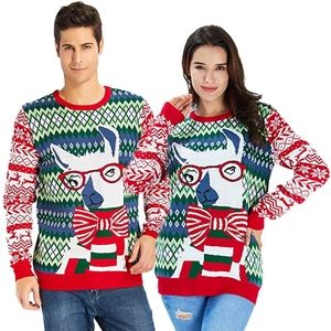 Raisevern unisex men's or women's ugly fun Christmas Llama in glasses sweater XL